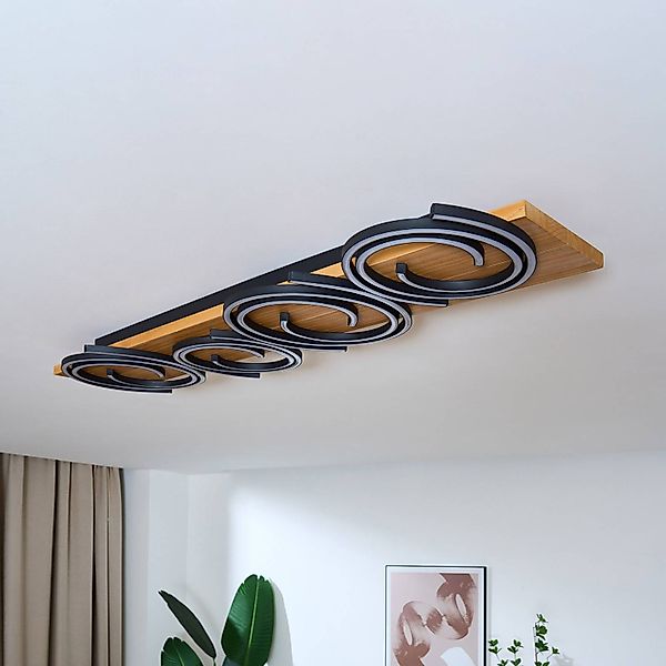 LED-Deckenlampe Rifia, braun, 115 cm, 4-flammig, Holz günstig online kaufen