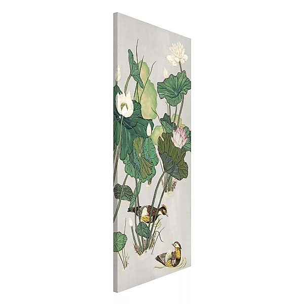 Magnettafel Blumen - Hochformat 1:2 Vintage Illustration Lotusblüten im Tei günstig online kaufen