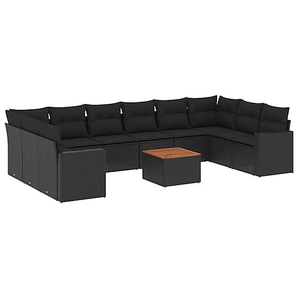 vidaXL 11-Tlg Garten-Sofagarnitur mit Kissen Schwarz Poly Rattan 3256622 günstig online kaufen