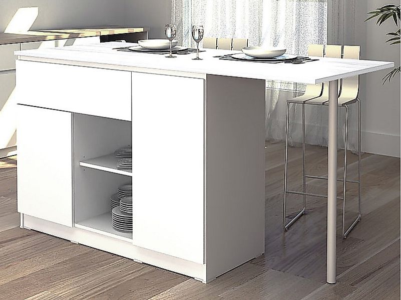 Kücheninsel mit 2 Türen, 1 Schubladen & 2 Regalfächern - Weiß - TUNORI günstig online kaufen