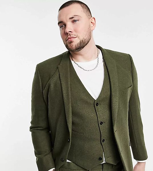 ASOS DESIGN Plus – Eng geschnittene Twill-Anzugjacke aus Wollmischung in Kh günstig online kaufen