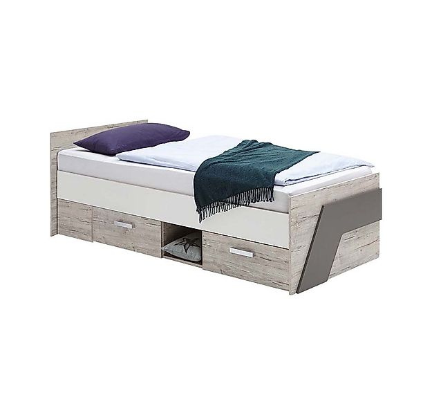 Lomadox Jugendbett LEEDS-10, Sandeiche Nb./weiß/Lava 96x69,5x204,5 cm günstig online kaufen
