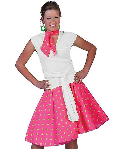 Funny Fashion Kostüm Fifties Punkte Tellerrock mit Halstuch, Pink Grün günstig online kaufen