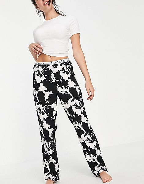Topshop – Pyjama in Schwarz-Weiß mit Kuhfellmuster-Mehrfarbig günstig online kaufen