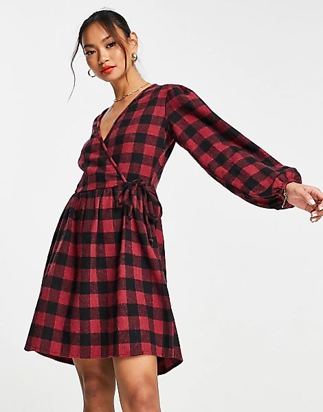 Trendyol – Langärmliges Minikleid in Rot kariert günstig online kaufen