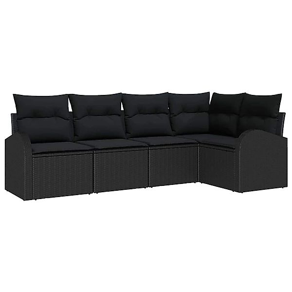 vidaXL Garten-Sofa-Set mit Kissen 5-Tlg Schwarz Poly Rattan 3354712 günstig online kaufen