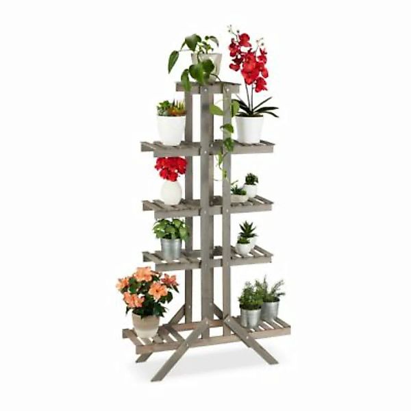 relaxdays Blumentreppe Holz mit 5 Stufen grau günstig online kaufen
