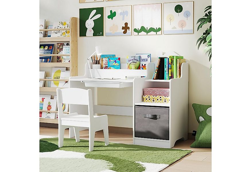 COSTWAY Kinderschreibtisch (2-St), mit Stuhl, Schülertisch mit Stauraum, Sc günstig online kaufen