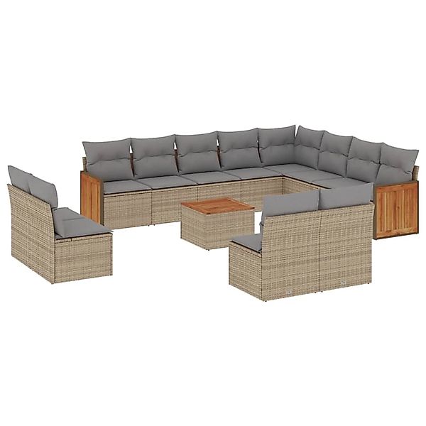vidaXL 13-Tlg Garten-Sofagarnitur mit Kissen Beige Poly Rattan 3260561 günstig online kaufen
