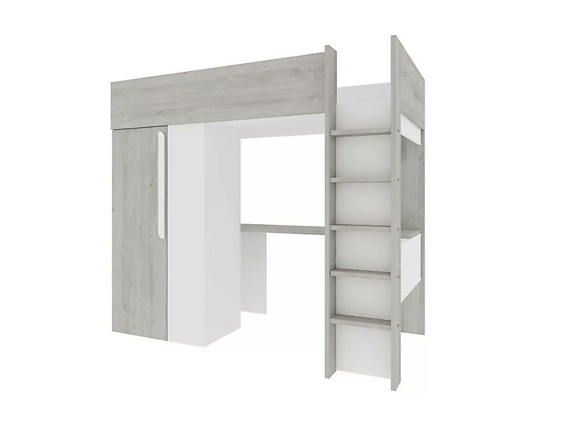 Hochbett mit Schreibtisch & Kleiderschrank - 90 x 200 cm - Holzfarben Grau günstig online kaufen