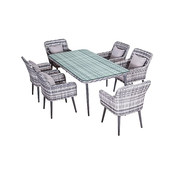 Jet-Line Rattan Gartenmöbelset Essgruppe Quito in Grau Tisch und 6 Stühle günstig online kaufen