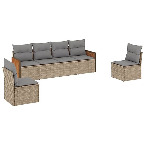 vidaXL 6-Tlg Garten-Sofagarnitur mit Kissen Beige Poly Rattan 3227543 günstig online kaufen