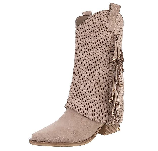 Ital-Design Damen Boots mit Fransen und perforiertem Design Westernstiefel günstig online kaufen