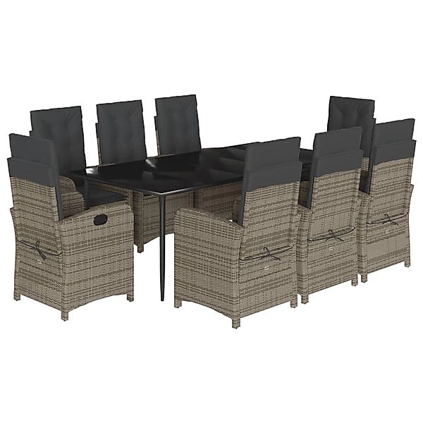 vidaXL 9-Tlg Garten-Essgruppe mit Kissen Grau Poly Rattan 3212358 günstig online kaufen