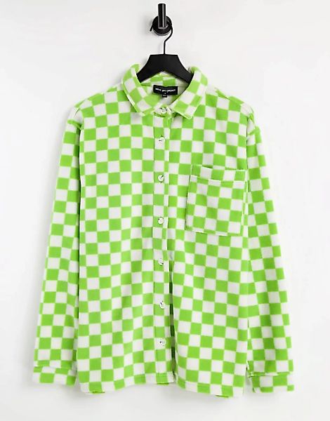 New Girl Order – Oversize-Hemd aus Fleece mit Schachbrettmuster-Grün günstig online kaufen