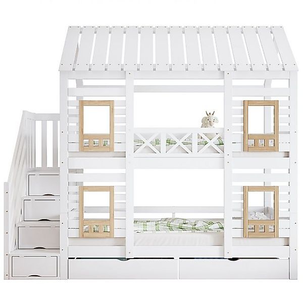 OKWISH Etagenbett Kinderbett, 90x200cm, mit Fallschutz, Fensterdesign & 2 S günstig online kaufen