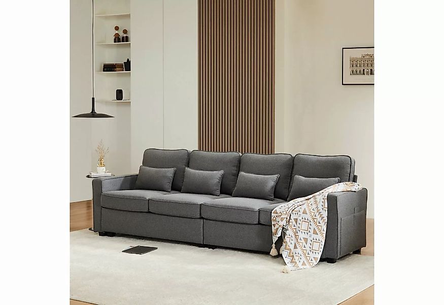 WISHDOR Sofa Ecksofa, Schlafsofa, 4-Sitzer-Sofa aus Leinenstoff, Viersitzer günstig online kaufen