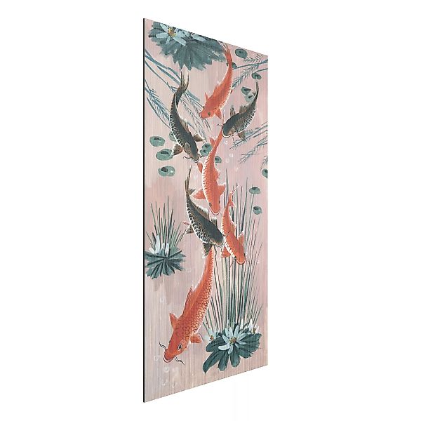 Alu-Dibond Bild Blumen - Hochformat Asiatische Malerei Kois im Teich I günstig online kaufen