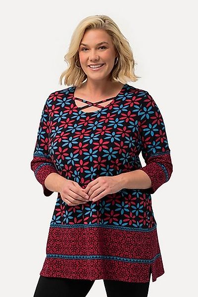 Ulla Popken Longshirt Longshirt Bordürendruck A-Linie Rundhals 3/4-Arm günstig online kaufen