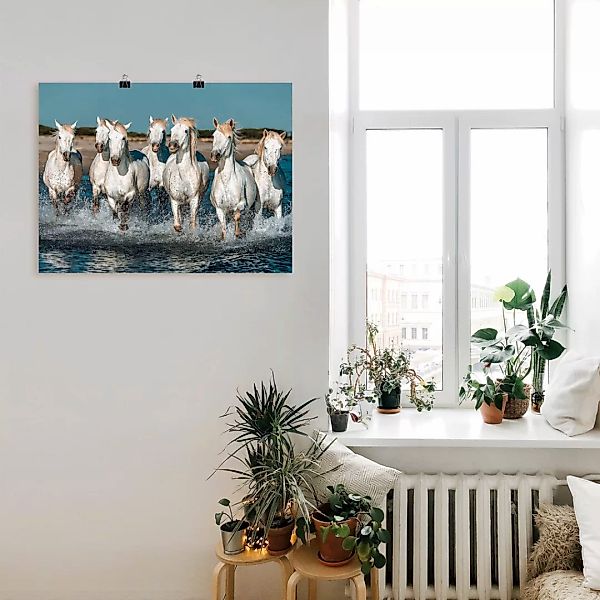 Artland Wandbild "Camargue Pferde galoppieren am Strand", Haustiere, (1 St. günstig online kaufen