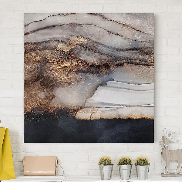 Leinwandbild Abstrakt - Quadrat Goldener Marmor gemalt günstig online kaufen