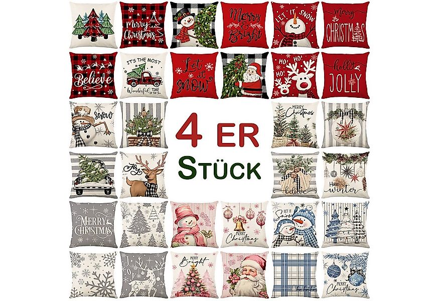 BTTO Kissenhülle Leinen Kissenbezug 4 Stück Dekokissen 45X45 cm Sofakissen, günstig online kaufen