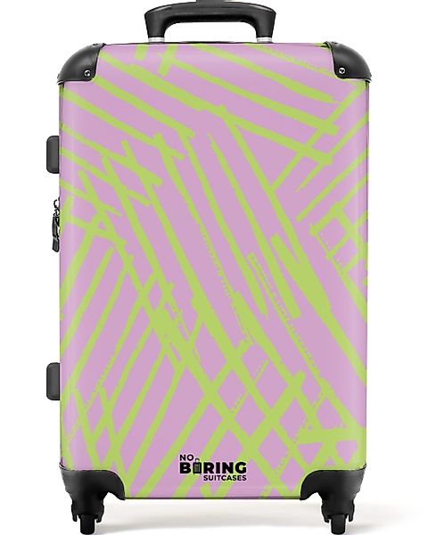 NoBoringSuitcases.com© Hartschalen-Trolley Lila mit grünen Linien günstig online kaufen
