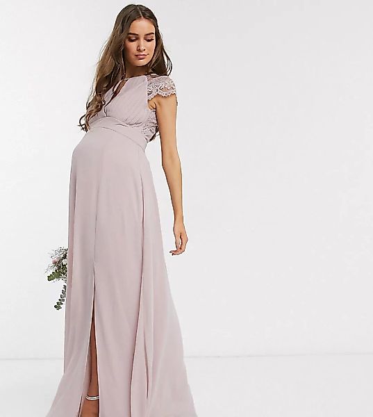 TFNC Maternity – Brautjungfern-Maxikleid mit Spitzenärmeln in Rosa günstig online kaufen