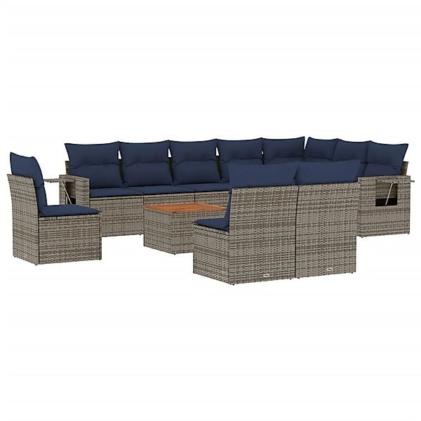 vidaXL 11-Tlg Gartensofa-Set mit Kissen Grau Polyrattan 3224619 günstig online kaufen