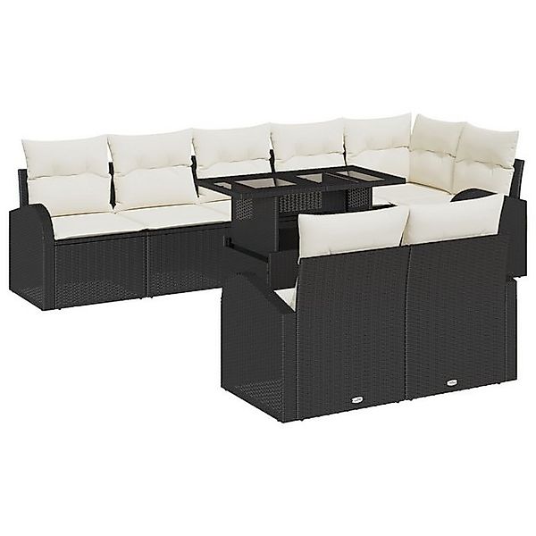 vidaXL Loungesofa 9-teiliges Garten Sofa Set mit Kissen Schwarz Poly Rattan günstig online kaufen