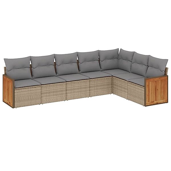 vidaXL 7-Tlg Garten-Sofagarnitur mit Kissen Beige Poly Rattan 3227711 günstig online kaufen
