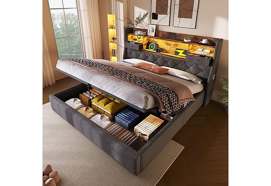 STILVORA Polsterbett 160x200 mit Schwebebett,Jugendbett Bettgestell mit LED günstig online kaufen