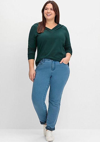 sheego by Joe Browns T-Shirt Langarmshirt Langarm mit Zierfalten am V-Aussc günstig online kaufen