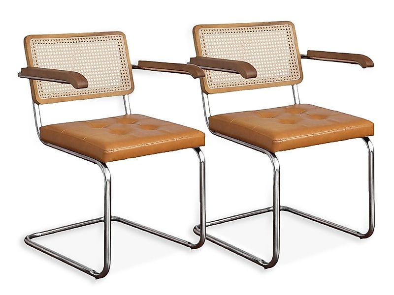 SeedWave Freischwinger 2er Set Esszimmerstühle mit Rattan-Rückenlehne, PU-L günstig online kaufen