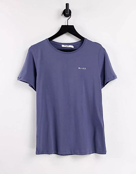 NA-KD – T-Shirt in Blau mit Logoprint günstig online kaufen