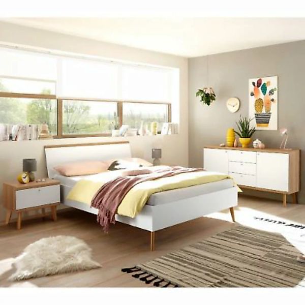 Lomadox Schlafzimmer Jugendbett Kombination MAINZ-61 in weiß matt mit Eiche günstig online kaufen