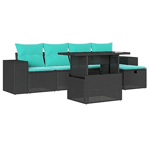 vidaXL 6-Tlg Gartensofa-Set mit Kissen Schwarz Polyrattan 3275287 günstig online kaufen