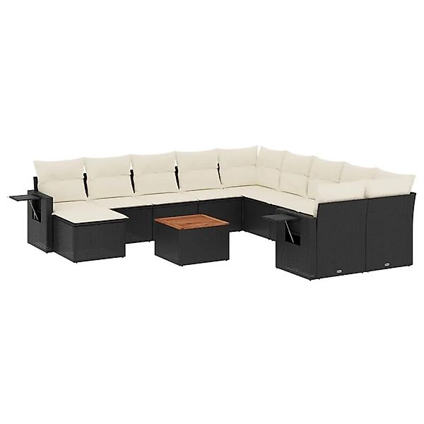 vidaXL 12-Tlg Garten-Sofagarnitur mit Kissen Schwarz Poly Rattan 3224859 günstig online kaufen
