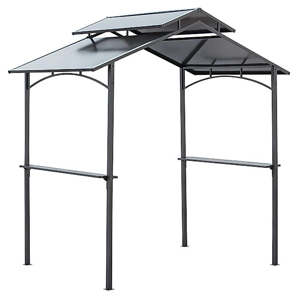 Outsunny GrillPavillon Stahl PC-Platte Schwarz Braun 240L x 150B x 250H cm günstig online kaufen