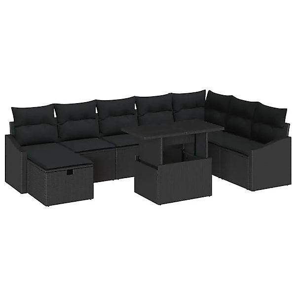 vidaXL Garten-Sofa-Set mit Kissen 9-Tlg Schwarz Poly Rattan 3359860 günstig online kaufen