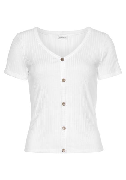 LASCANA Kurzarmshirt aus Rippware mit Zierknopfleiste, T-Shirt, V-Ausschnit günstig online kaufen
