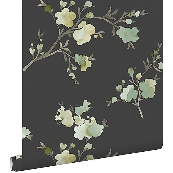 ESTAhome Tapete Kirschblüten Grün Ockergelb Und Schwarz 53 Cm X 1005 Cm 148 günstig online kaufen