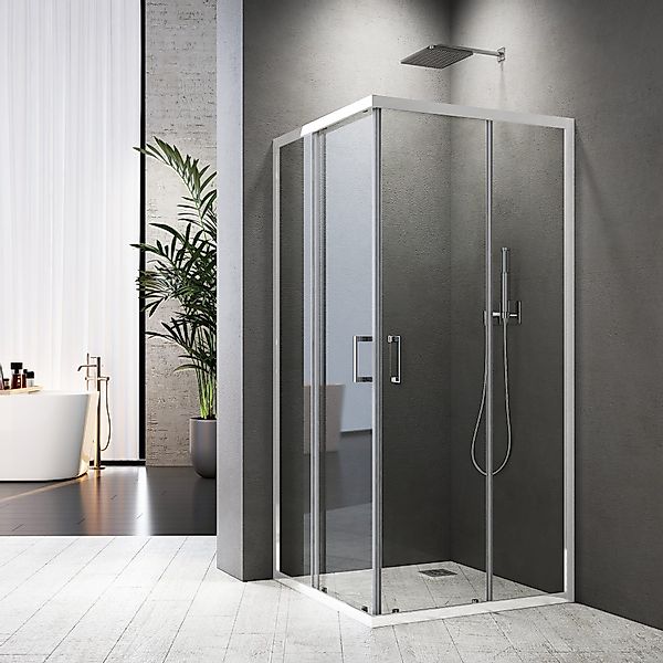 Boromal Eckdusche Schiebetür Glas Weiß Duschkabine günstig online kaufen