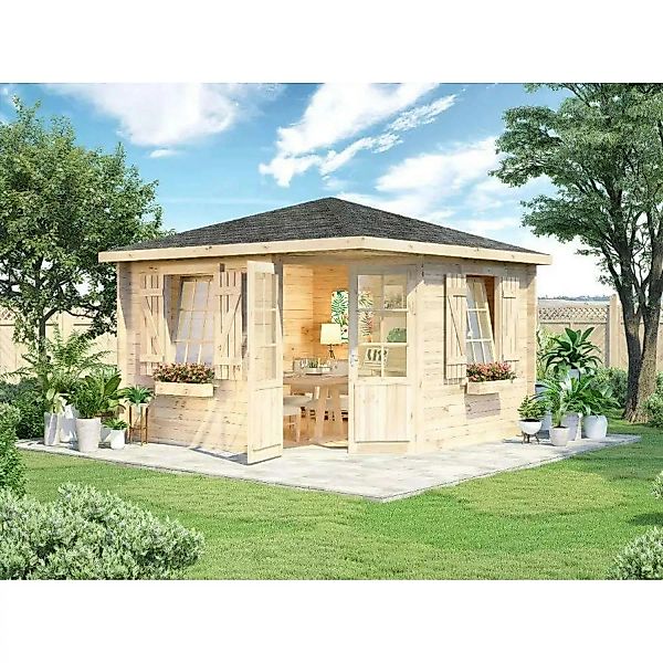 Alpholz Holz-Gartenhaus Monica Royal Spitzdach Unbehandelt 920 cm x 375 cm günstig online kaufen
