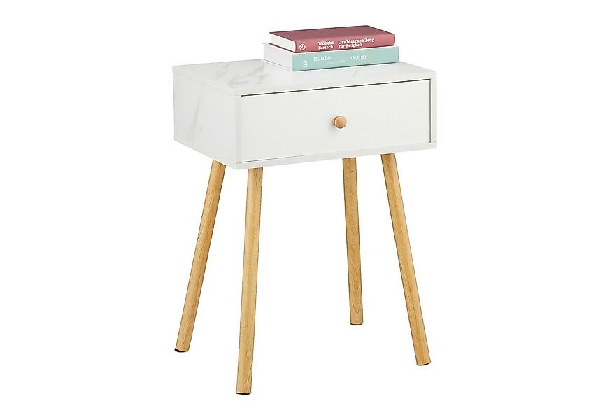 relaxdays Nachttisch Marmoroptik & Holzbeine (1-St), 1er Pack günstig online kaufen