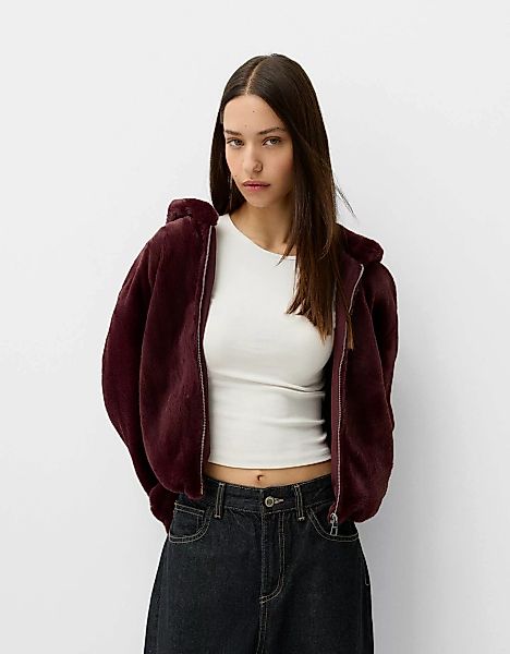 Bershka Plüschjacke Mit Kapuze Damen Xs Bordeaux günstig online kaufen