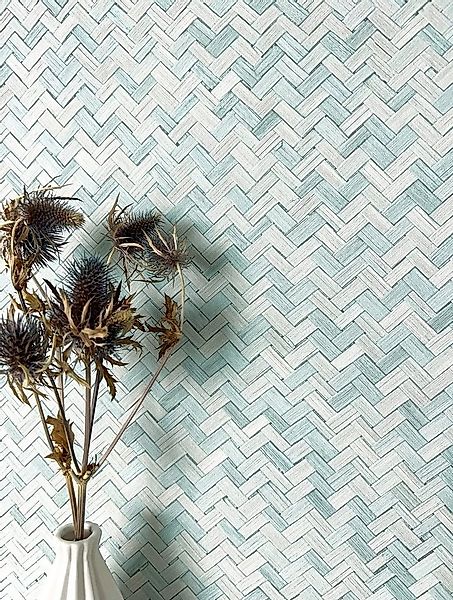 Newroom Vliestapete, Blau Tapete Uni Rattan-Optik - Strukturtapete Flechtmu günstig online kaufen