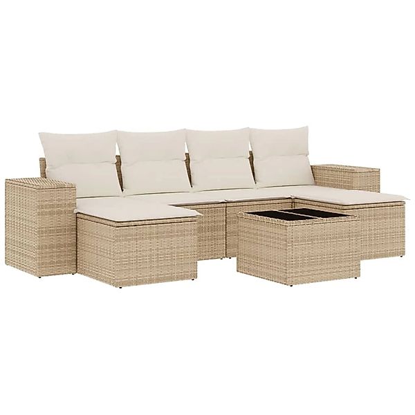 vidaXL 7-Tlg Garten-Sofagarnitur mit Kissen Beige Poly Rattan 3222927 günstig online kaufen