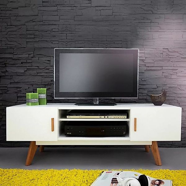 Retro TV-Tisch G?TEBORG Wei?-Eiche 120cm im skandinavischen Stil günstig online kaufen