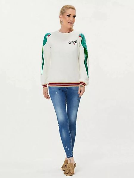 Sarah Kern Rundhalspullover Sweatshirt figurbetont mit Papageien-Motiv günstig online kaufen